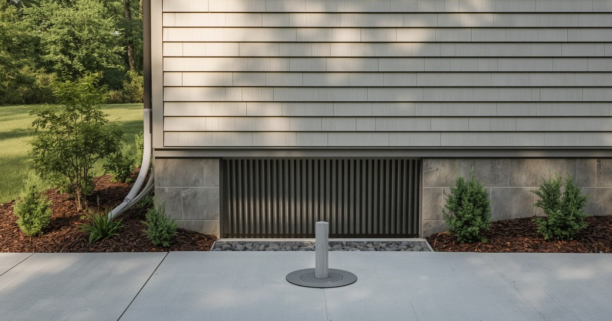Modern Metal Egress Sliding Well Wall Against Clean Siding