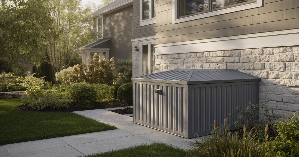Modern Metal Egress Well Against Clean Siding